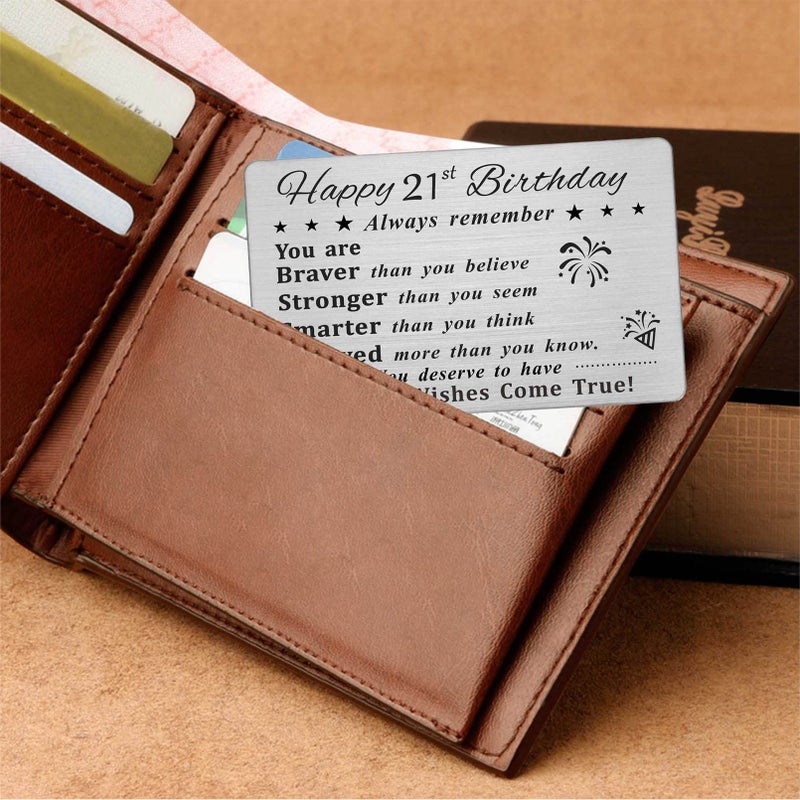 DEGASKEN Happy 21st Birthday Card  21 Year Old Birthday Gifts for Men Women Him  Permanent Engraved Steel Wallet Card - Image 3